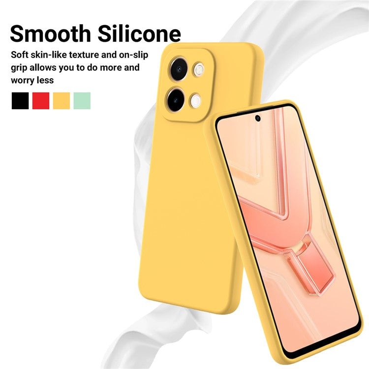 For vivo Y28 4G Case Liquid Silicone Phone Cover with Hand Strap - Yellow