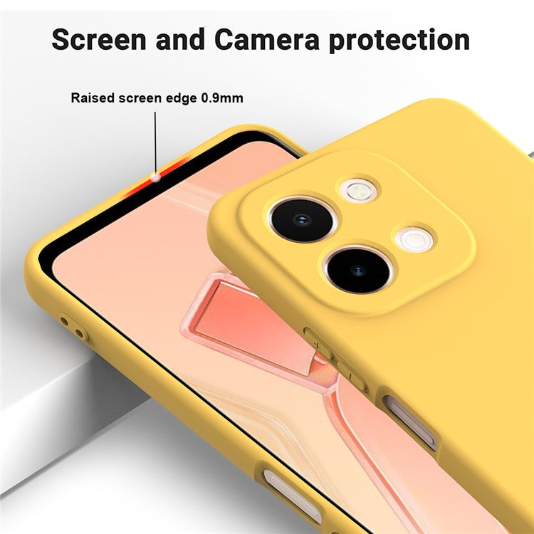 For vivo Y28 4G Case Liquid Silicone Phone Cover with Hand Strap - Yellow