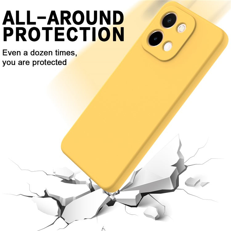 For vivo Y28 4G Case Liquid Silicone Phone Cover with Hand Strap - Yellow