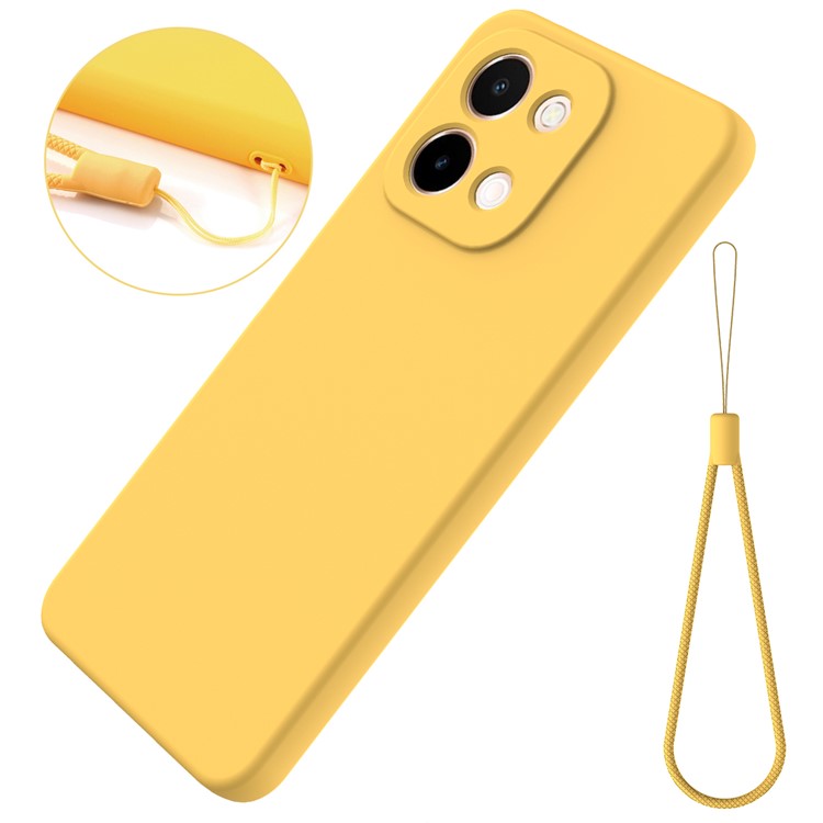 For vivo Y28 4G Case Liquid Silicone Phone Cover with Hand Strap - Yellow