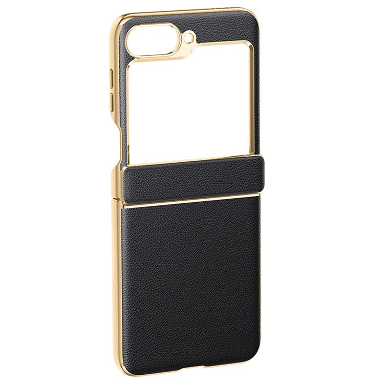 For Samsung Galaxy Z Flip6 5G Case Hinge Protection Leather Back Cover with Rear Screen Film - Black