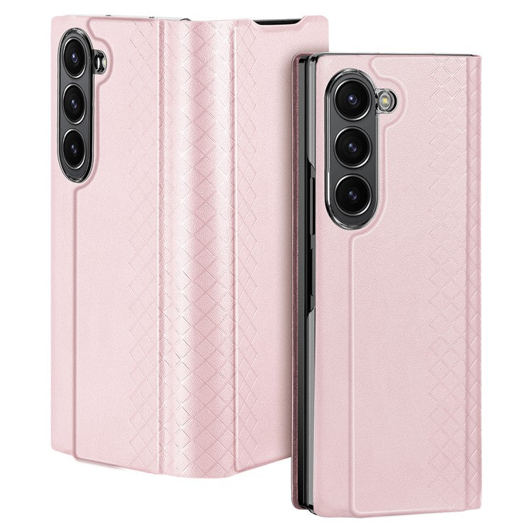 DUX DUCIS Bril Series for Samsung Galaxy Z Fold6 5G Case Card Slot Leather Stand Phone Cover - Pink