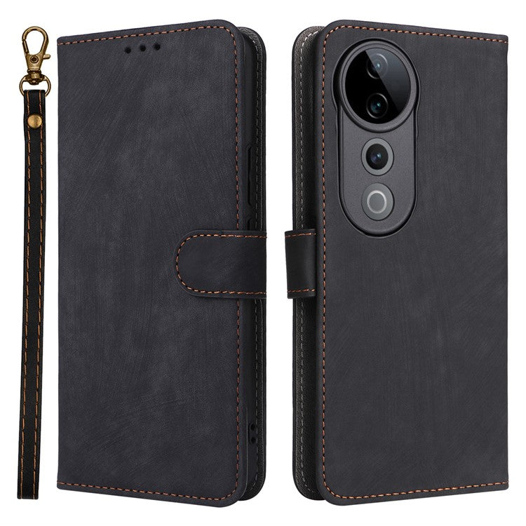 For vivo S19 Pro 5G Case Stand View RFID Blocking Leather Phone Cover with Strap - Black