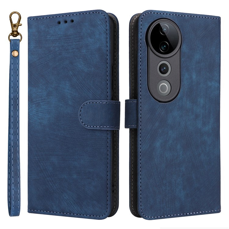 For vivo S19 Pro 5G Case Stand View RFID Blocking Leather Phone Cover with Strap - Blue