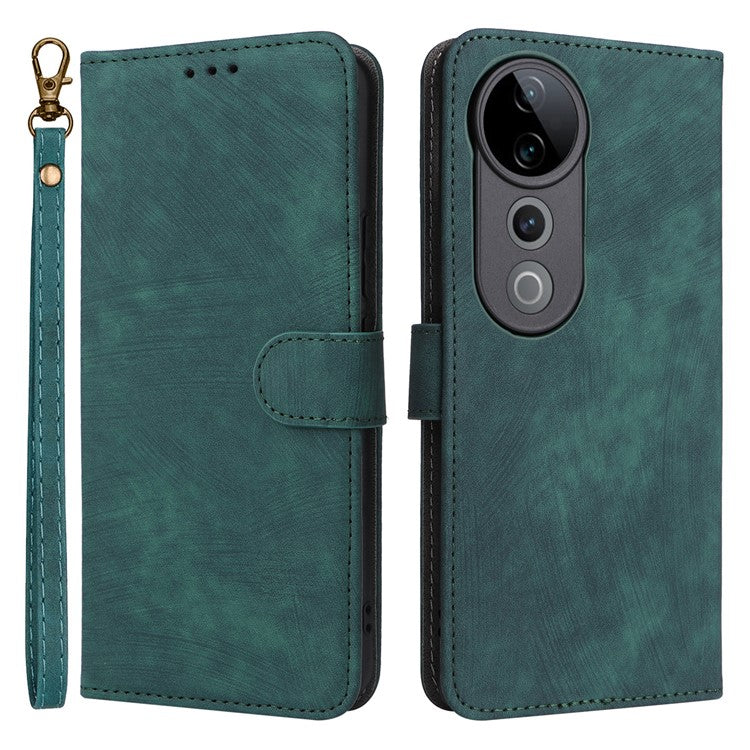 For vivo S19 Pro 5G Case Stand View RFID Blocking Leather Phone Cover with Strap - Green