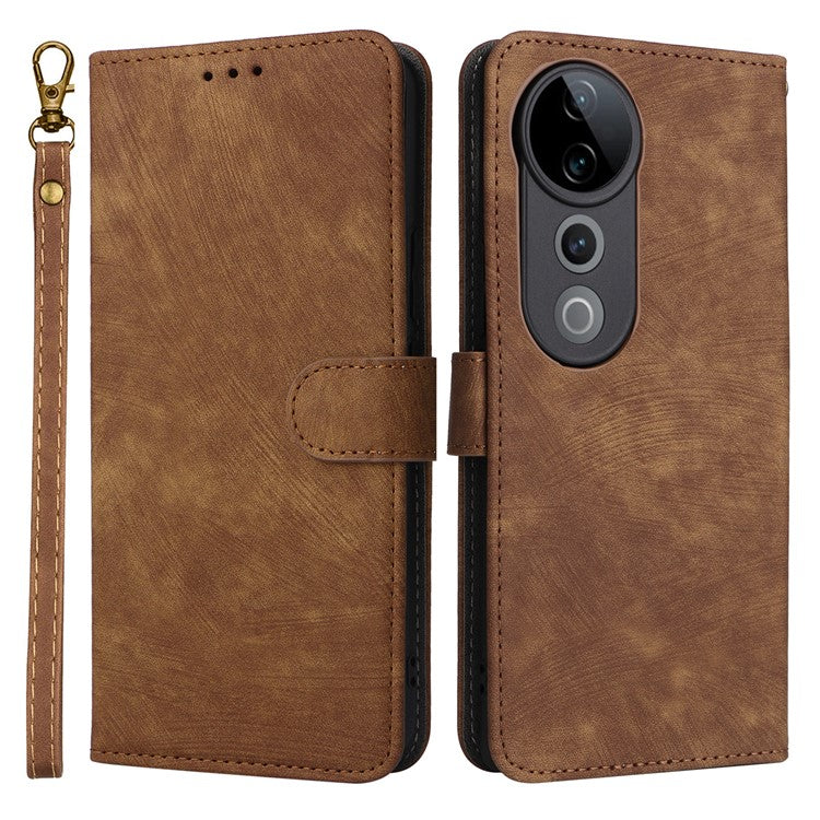 For vivo S19 Pro 5G Case Stand View RFID Blocking Leather Phone Cover with Strap - Brown