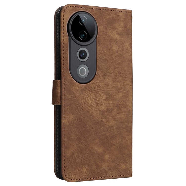 For vivo S19 Pro 5G Case Stand View RFID Blocking Leather Phone Cover with Strap - Brown