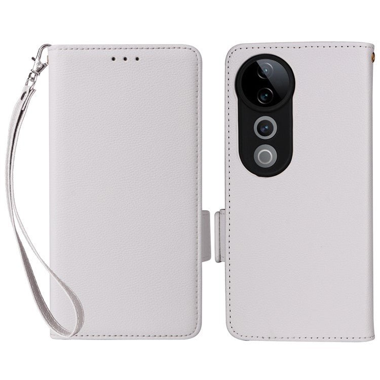 For vivo S19 Pro 5G Case Litchi Texture Leather Phone Cover with Hand Strap - White