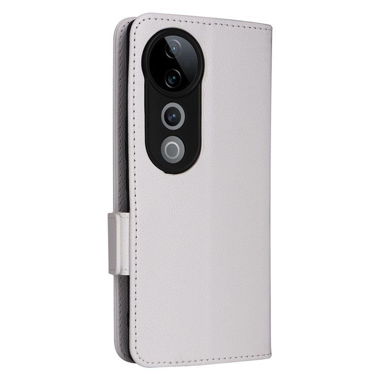 For vivo S19 Pro 5G Case Litchi Texture Leather Phone Cover with Hand Strap - White