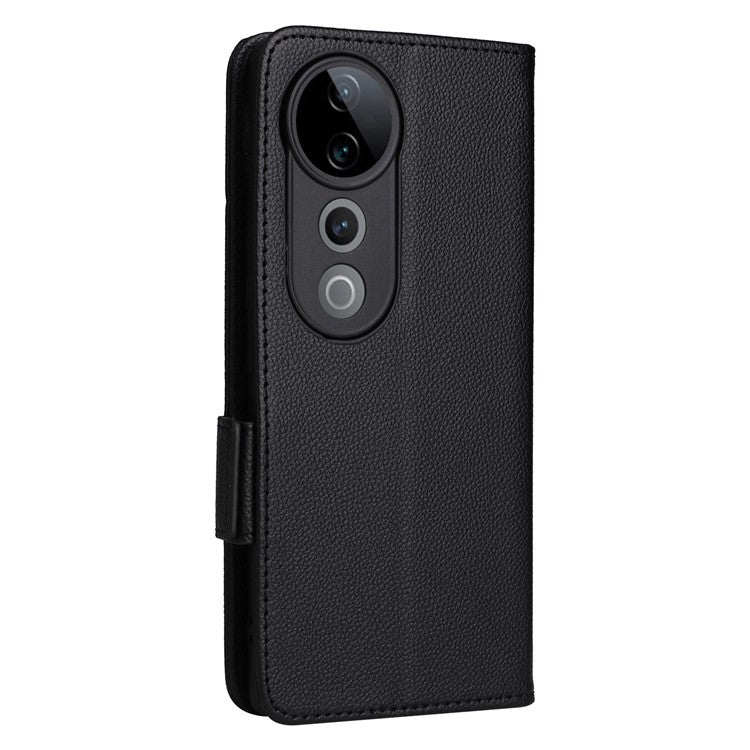 For vivo S19 Pro 5G Case Litchi Texture Leather Phone Cover with Hand Strap - Black