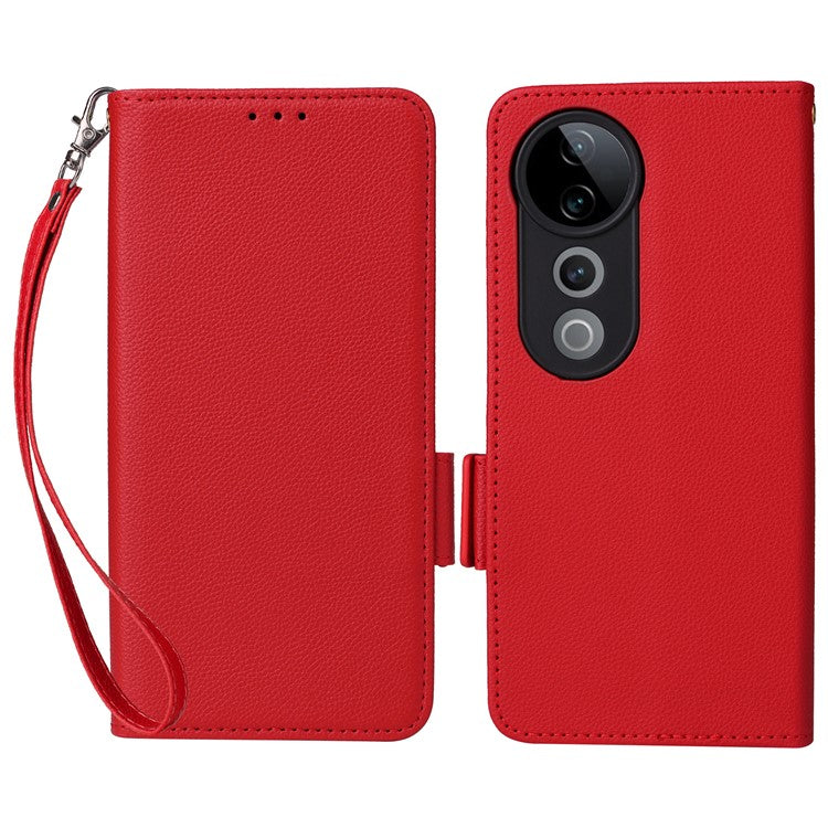 For vivo S19 Pro 5G Case Litchi Texture Leather Phone Cover with Hand Strap - Red