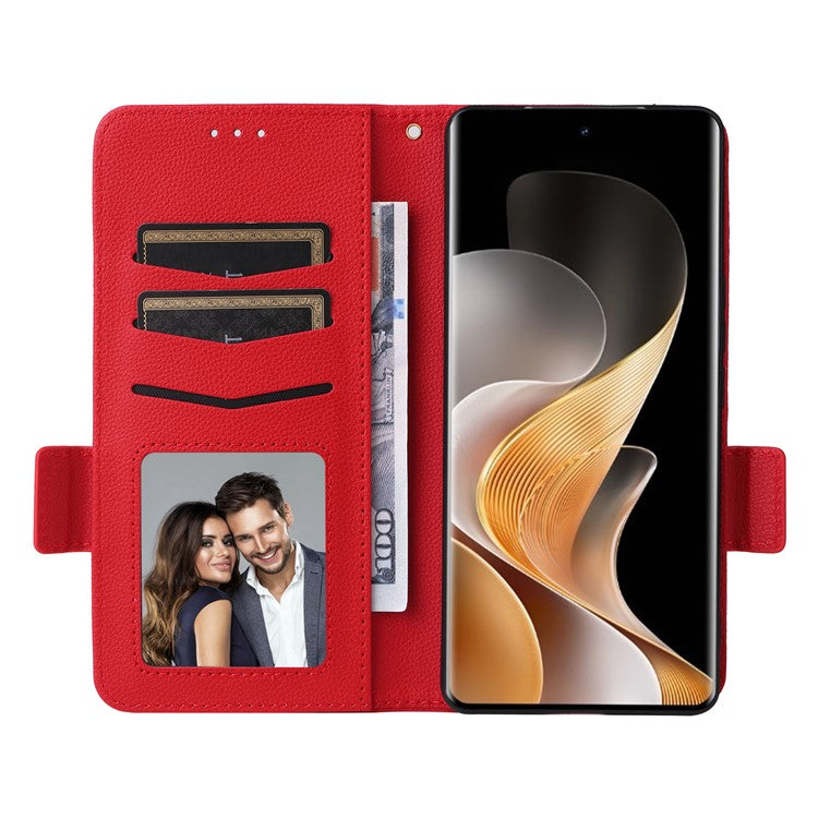 For vivo S19 Pro 5G Case Litchi Texture Leather Phone Cover with Hand Strap - Red