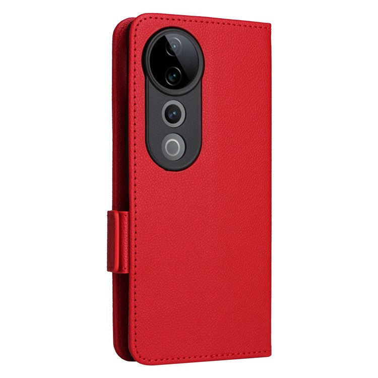 For vivo S19 Pro 5G Case Litchi Texture Leather Phone Cover with Hand Strap - Red