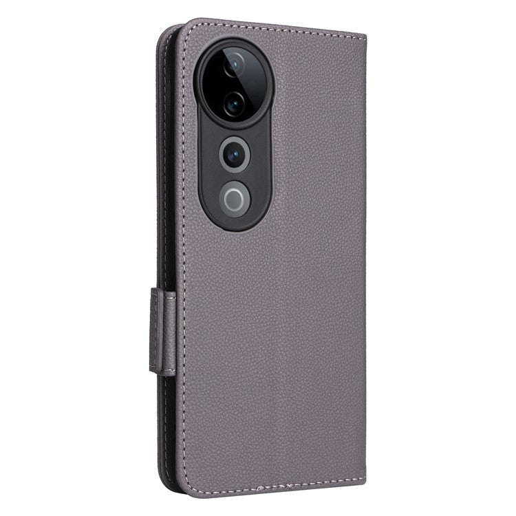 For vivo S19 Pro 5G Case Litchi Texture Leather Phone Cover with Hand Strap - Grey