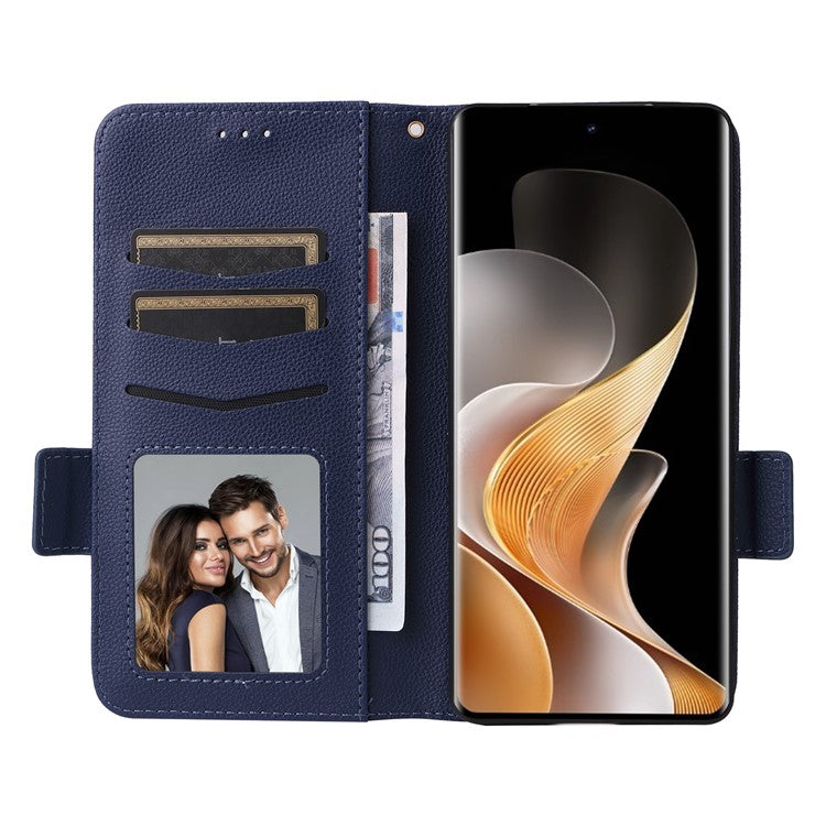 For vivo S19 Pro 5G Case Litchi Texture Leather Phone Cover with Hand Strap - Dark Blue