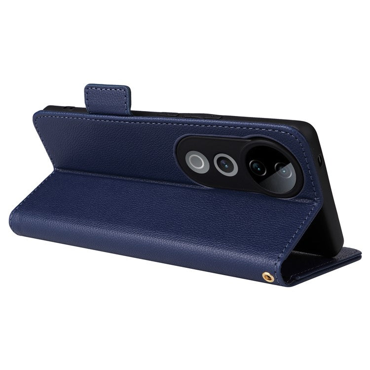 For vivo S19 Pro 5G Case Litchi Texture Leather Phone Cover with Hand Strap - Dark Blue