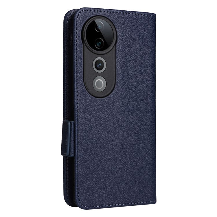 For vivo S19 Pro 5G Case Litchi Texture Leather Phone Cover with Hand Strap - Dark Blue