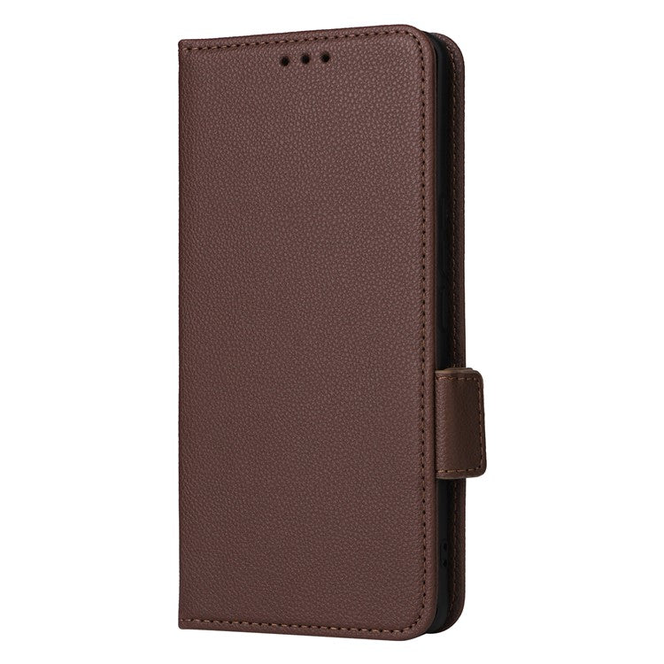 For vivo S19 Pro 5G Case Litchi Texture Leather Phone Cover with Hand Strap - Brown