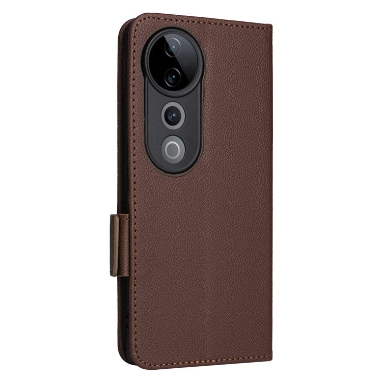 For vivo S19 Pro 5G Case Litchi Texture Leather Phone Cover with Hand Strap - Brown