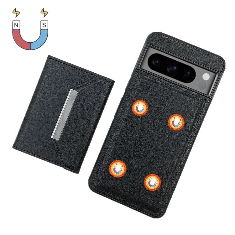 For Google Pixel 8 Pro Case Leather Phone Back Cover with Card Holder Kickstand - Black