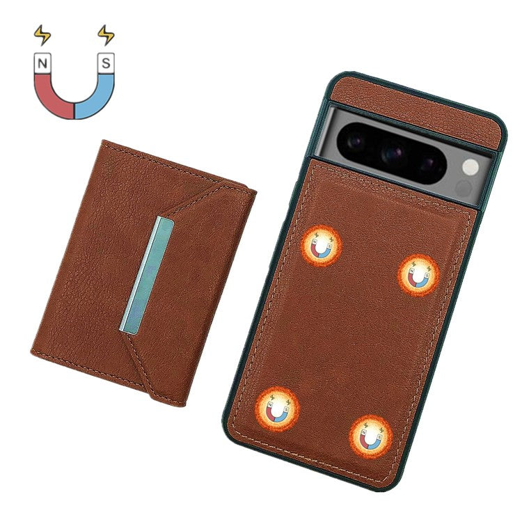 For Google Pixel 8 Pro Case Leather Phone Back Cover with Card Holder Kickstand - Brown