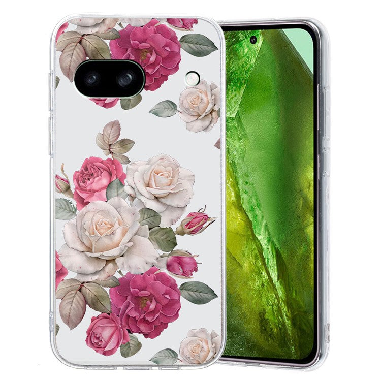 For Google Pixel 7a Case Anti-Drop Pattern Printing TPU Phone Cover - Peony