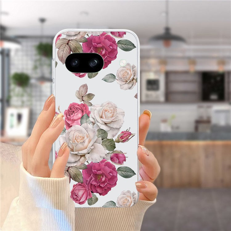 For Google Pixel 7a Case Anti-Drop Pattern Printing TPU Phone Cover - Peony