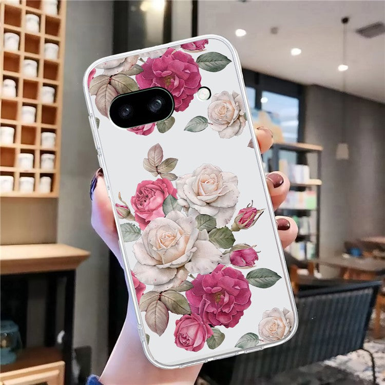 For Google Pixel 7a Case Anti-Drop Pattern Printing TPU Phone Cover - Peony