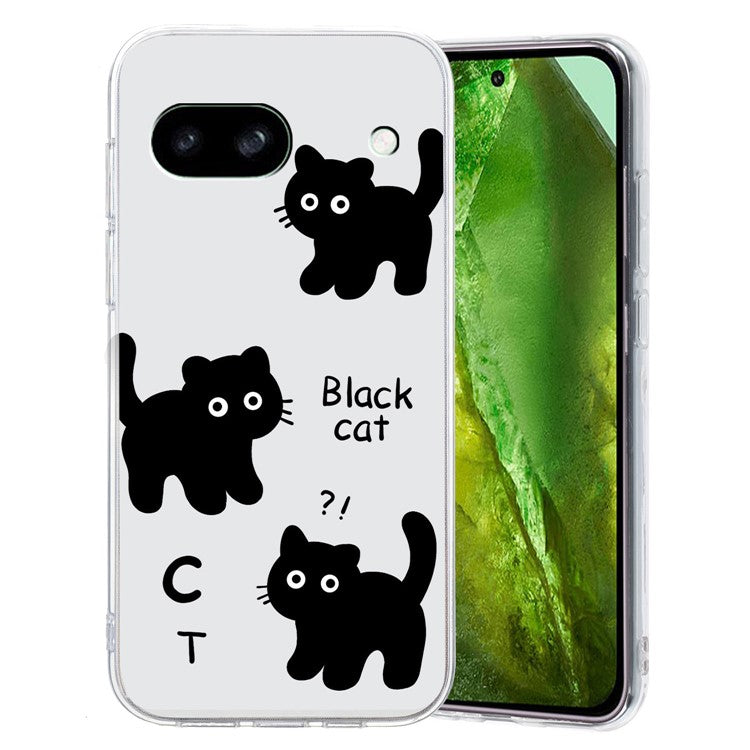 For Google Pixel 7a Case Anti-Drop Pattern Printing TPU Phone Cover - Black Cat