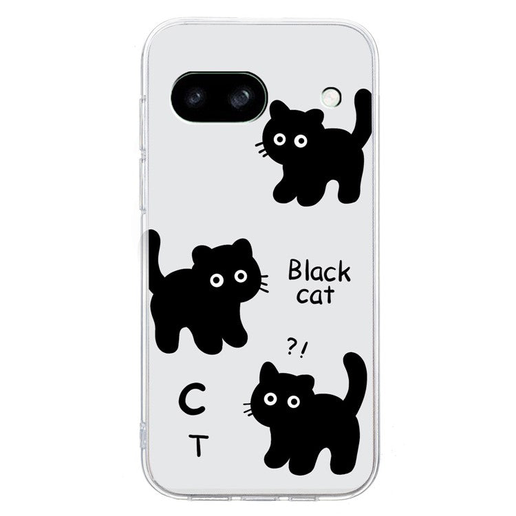 For Google Pixel 7a Case Anti-Drop Pattern Printing TPU Phone Cover - Black Cat