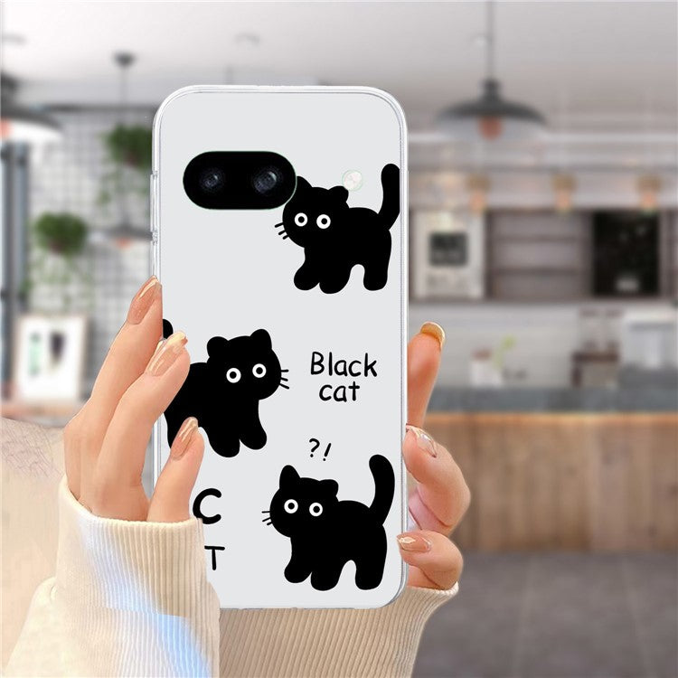 For Google Pixel 7a Case Anti-Drop Pattern Printing TPU Phone Cover - Black Cat