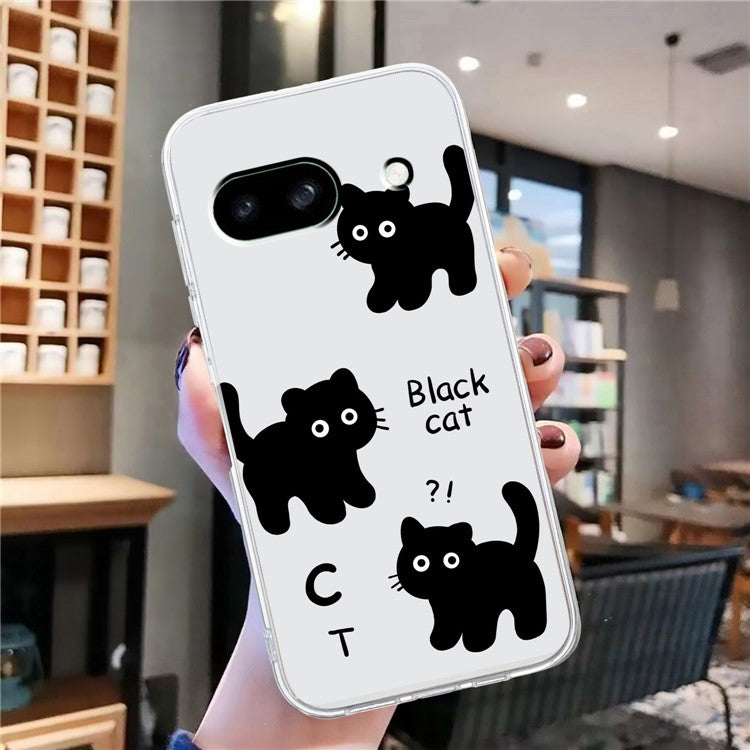 For Google Pixel 7a Case Anti-Drop Pattern Printing TPU Phone Cover - Black Cat