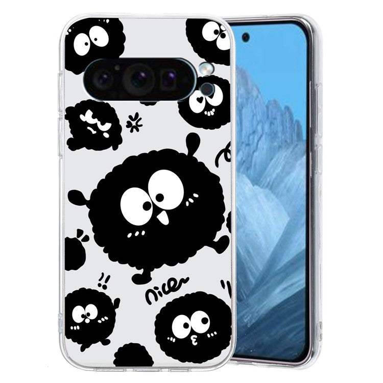 For Google Pixel 9 Pro Case TPU Phone Cover Animal Floral Pattern Print - Black Briquette