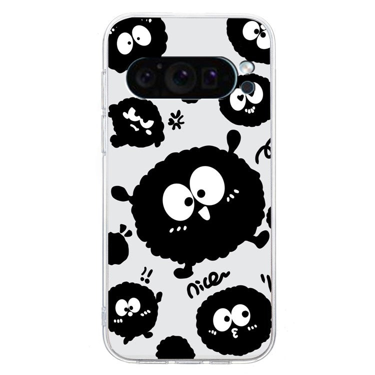 For Google Pixel 9 Pro Case TPU Phone Cover Animal Floral Pattern Print - Black Briquette