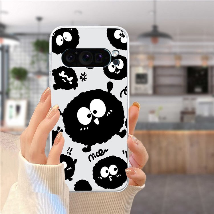 For Google Pixel 9 Pro Case TPU Phone Cover Animal Floral Pattern Print - Black Briquette