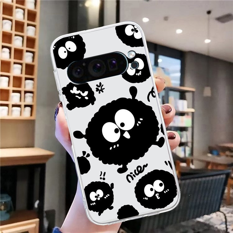 For Google Pixel 9 Pro Case TPU Phone Cover Animal Floral Pattern Print - Black Briquette