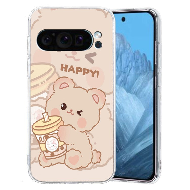 For Google Pixel 9 Pro Case TPU Phone Cover Animal Floral Pattern Print - Bear