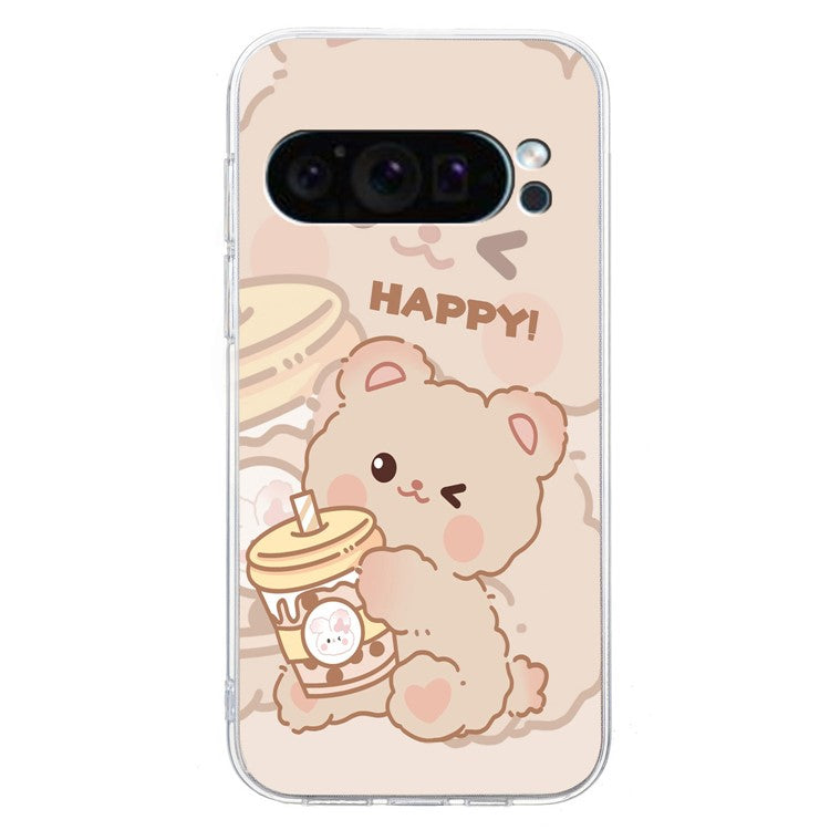 For Google Pixel 9 Pro Case TPU Phone Cover Animal Floral Pattern Print - Bear