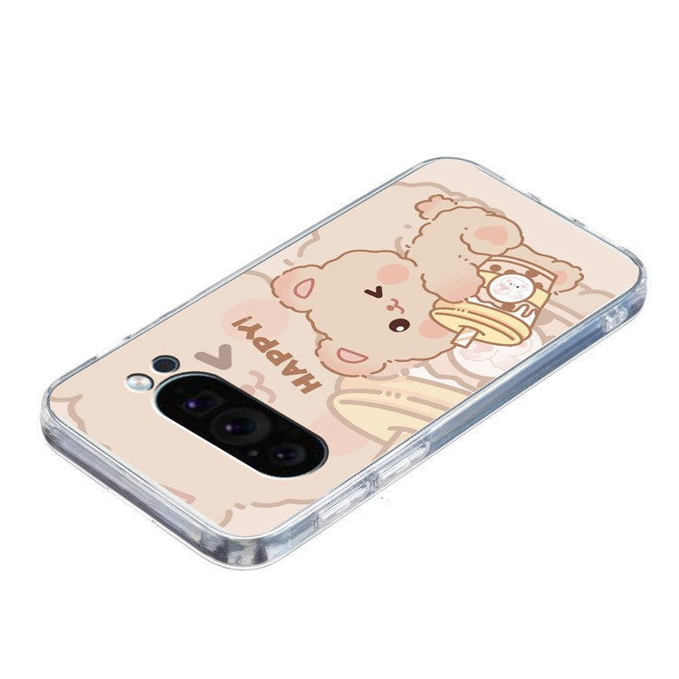 For Google Pixel 9 Pro Case TPU Phone Cover Animal Floral Pattern Print - Bear