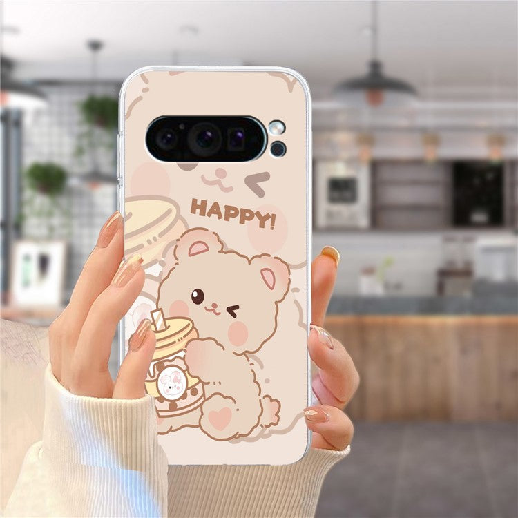 For Google Pixel 9 Pro Case TPU Phone Cover Animal Floral Pattern Print - Bear