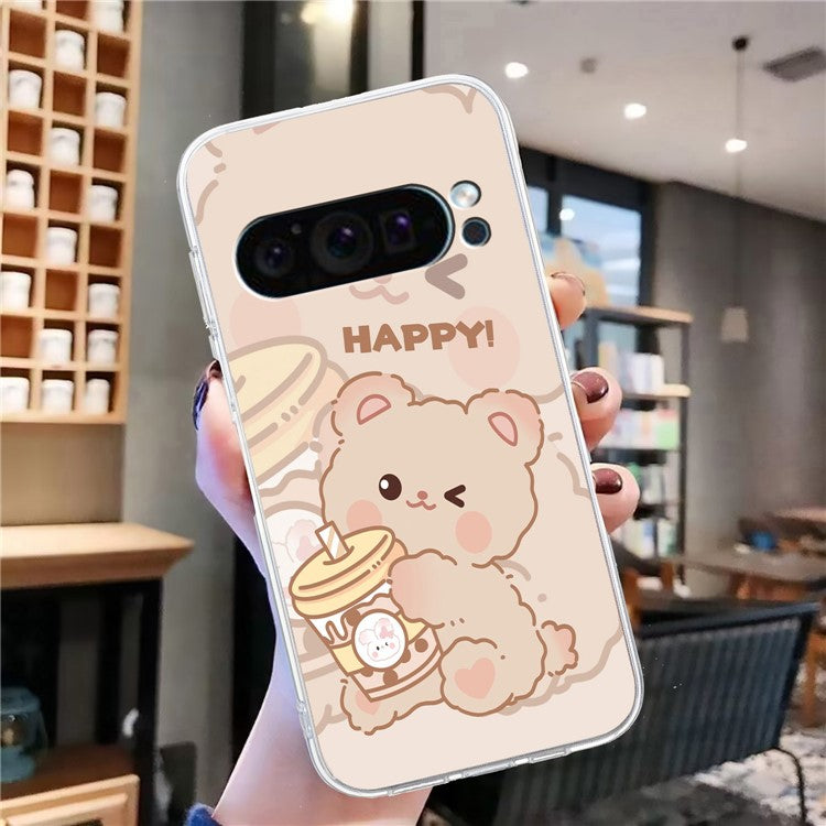 For Google Pixel 9 Pro Case TPU Phone Cover Animal Floral Pattern Print - Bear