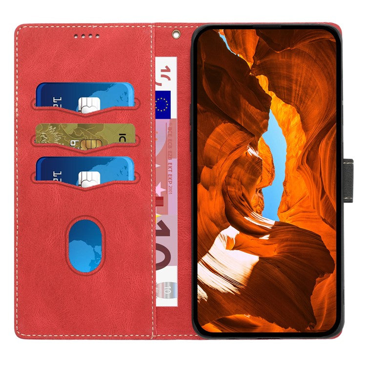 For Google Pixel 9 Pro / Pixel 9 Case Wallet PU Leather Phone Cover Grid Splicing - Red