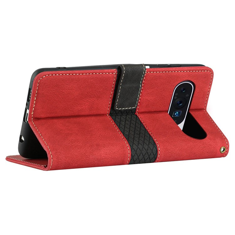 For Google Pixel 9 Pro / Pixel 9 Case Wallet PU Leather Phone Cover Grid Splicing - Red