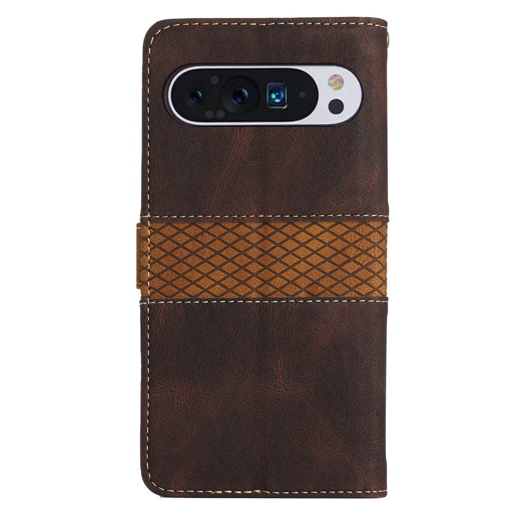 For Google Pixel 9 Pro / Pixel 9 Case Wallet PU Leather Phone Cover Grid Splicing - Brown