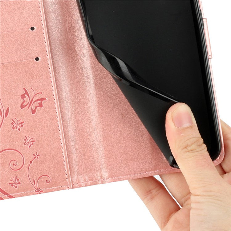 For Google Pixel 9 Pro / Pixel 9 Case Leather Butterfly Floral Design Flip Wallet Phone Cover - Rose Gold