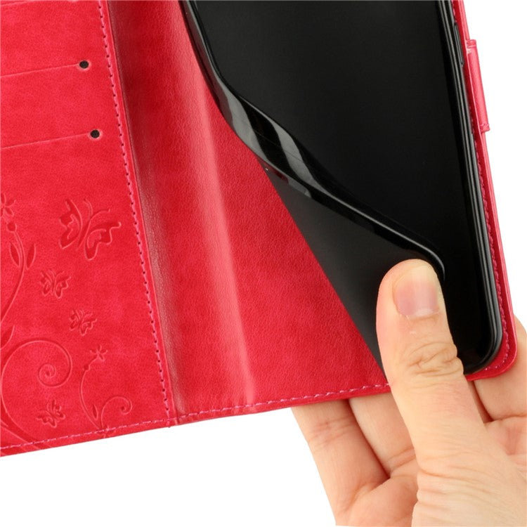 For Google Pixel 9 Pro / Pixel 9 Case Leather Butterfly Floral Design Flip Wallet Phone Cover - Red