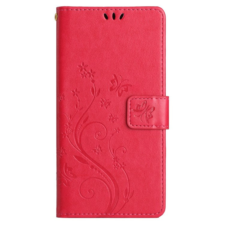 For Google Pixel 9 Pro / Pixel 9 Case Leather Butterfly Floral Design Flip Wallet Phone Cover - Red