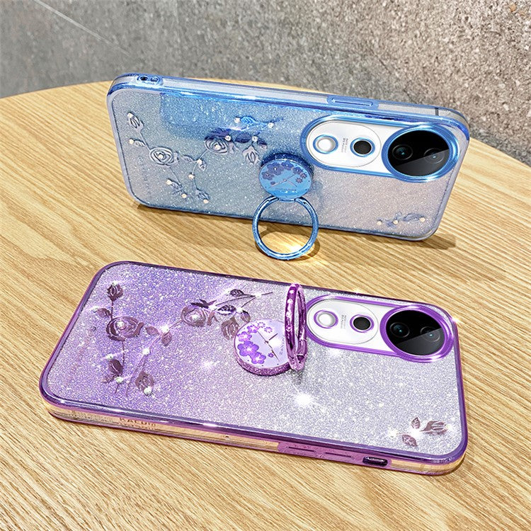 KADEM For vivo S19 Pro 5G Case Ring Holder Cute Floral TPU Phone Cover Gradient - Purple