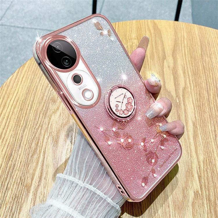 KADEM For vivo S19 Pro 5G Case Ring Holder Cute Floral TPU Phone Cover Gradient - Rose Gold