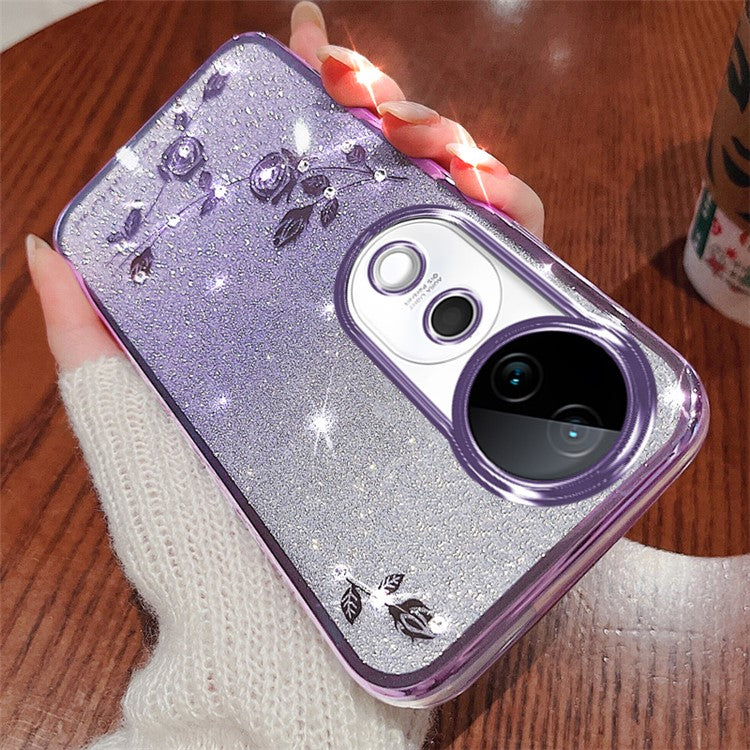 KADEM For vivo S19 Pro 5G Case TPU Glitter Flower Phone Cover with Lanyard - Purple